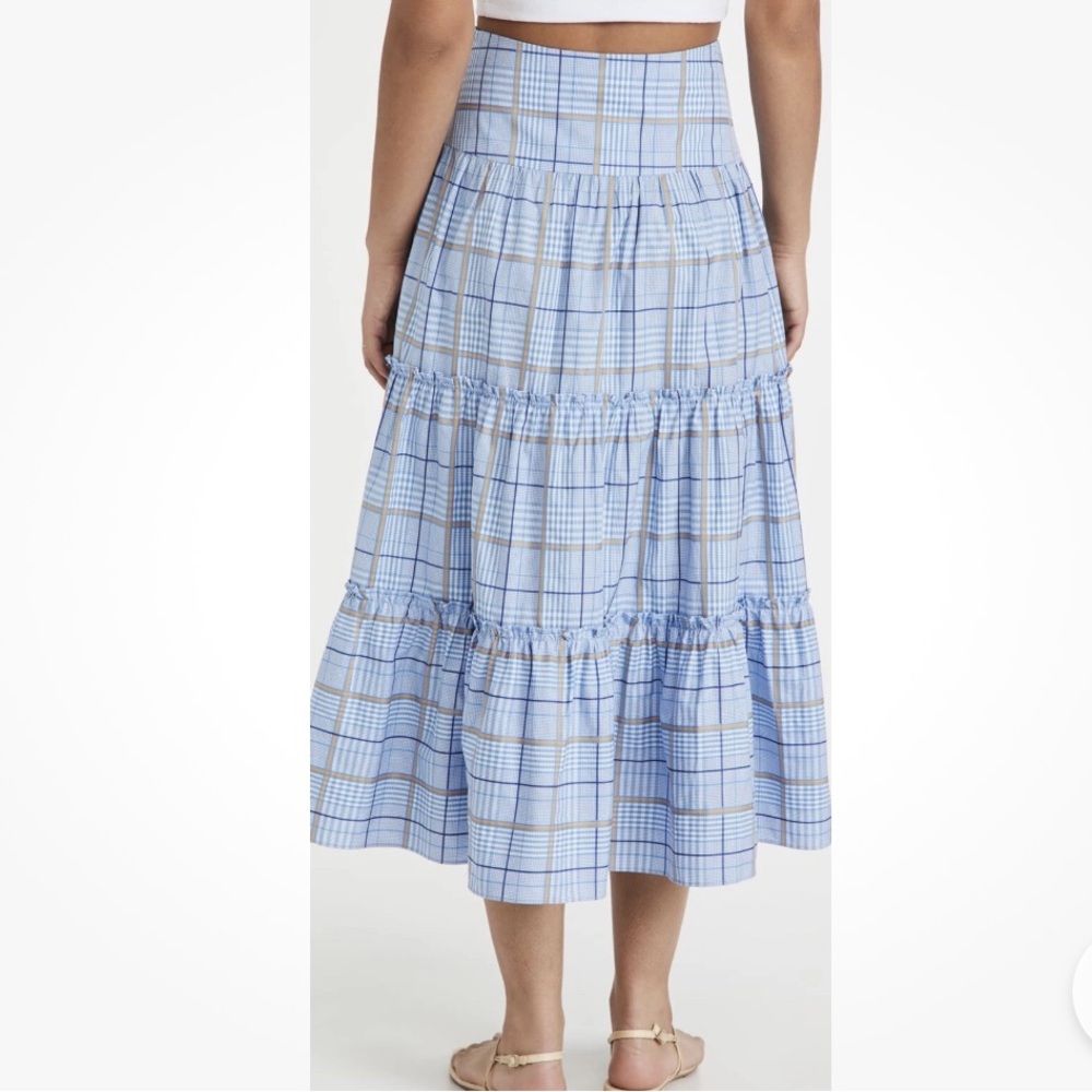 SHOSHANNA Light Blue Plaid Maxi Skirt 0 - Picture 4 of 11